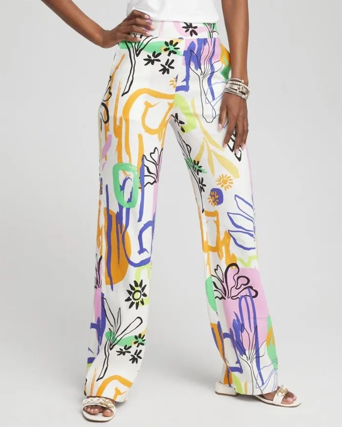 Chico039s Pants Linen Blend Surreal Print Pants Ecrublack 8211 Clothing