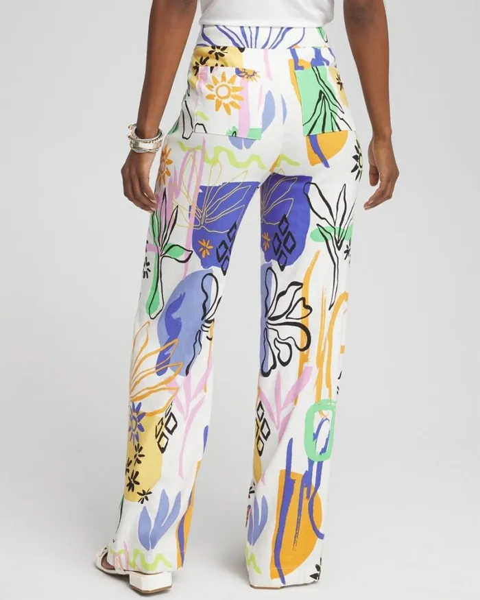 Chico039s Pants Linen Blend Surreal Print Pants Ecrublack 8211 Clothing