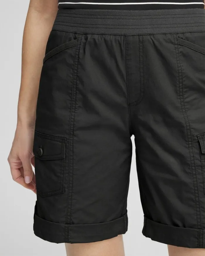 Chico039s Pants Poplin Roll Tab Shorts Ebony Black 8211 Clothing