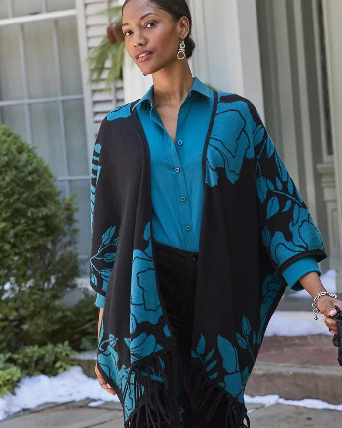 Chico039s Ponchos and Ruanas Cashmere Blend Fringe Ruana Moonlit Teal 8211 Shoes and Accessories Chico039s Ponchos and Ruanas Cashmere Blend Fringe Ruana Moonlit Teal 8211 Shoes and Accessories