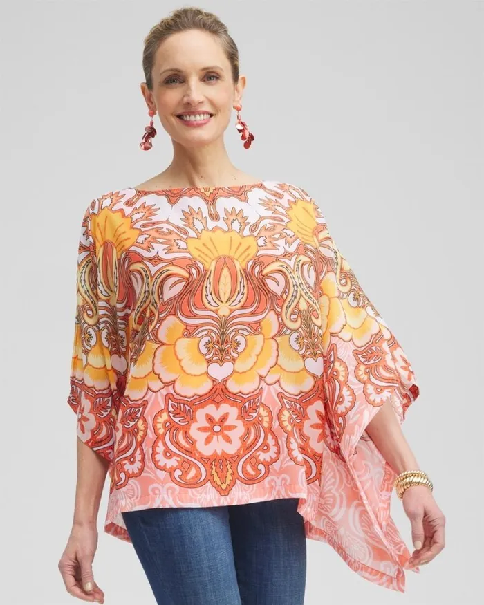 Chico039s Ponchos and Ruanas Chiffon Paisley Poncho Coral Ice 8211 Shoes and Accessories Chico039s Ponchos and Ruanas Chiffon Paisley Poncho Coral Ice 8211 Shoes and Accessories