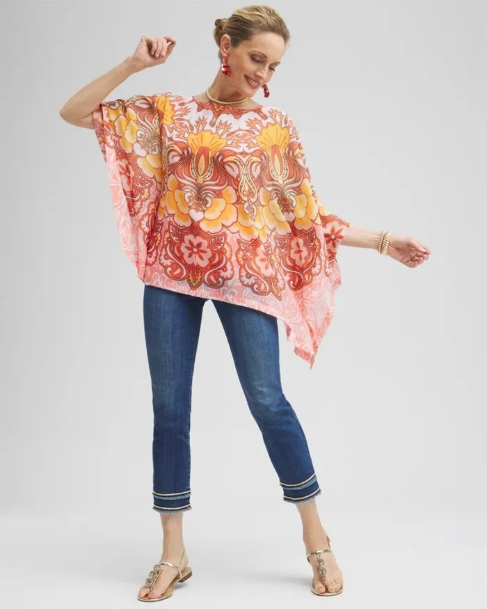 Chico039s Ponchos and Ruanas Chiffon Paisley Poncho Coral Ice 8211 Shoes and Accessories Chico039s Ponchos and Ruanas Chiffon Paisley Poncho Coral Ice 8211 Shoes and Accessories