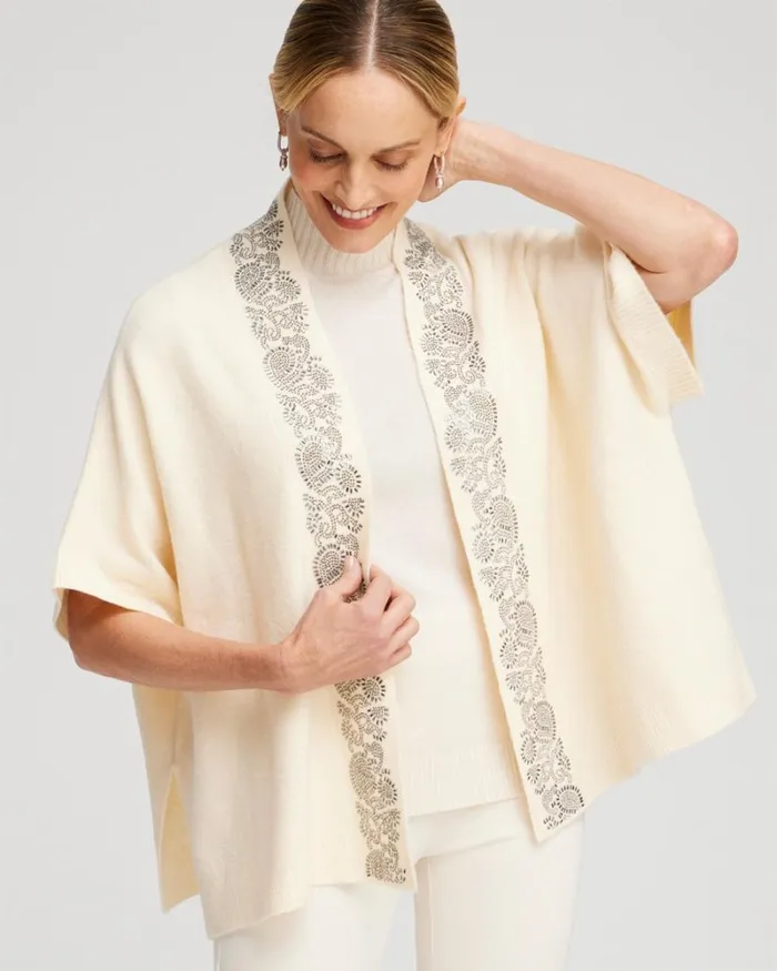 Chico039s Ponchos and Ruanas Embellished Placket Sweater Ruana English Cream 8211 Shoes and Accessories Chico039s Ponchos and Ruanas Embellished Placket Sweater Ruana English Cream 8211 Shoes and Accessories