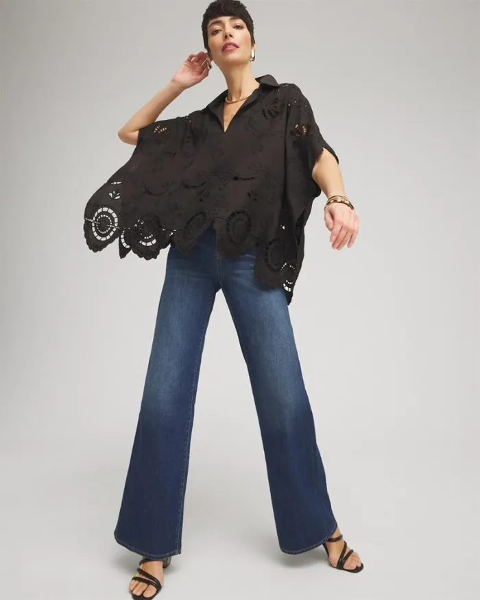 Chico039s Ponchos and Ruanas Eyelet Poncho Black 8211 Shoes and Accessories