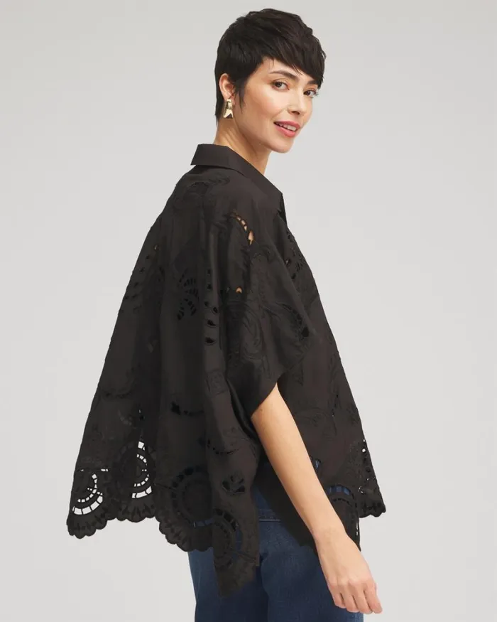 Chico039s Ponchos and Ruanas Eyelet Poncho Black 8211 Shoes and Accessories