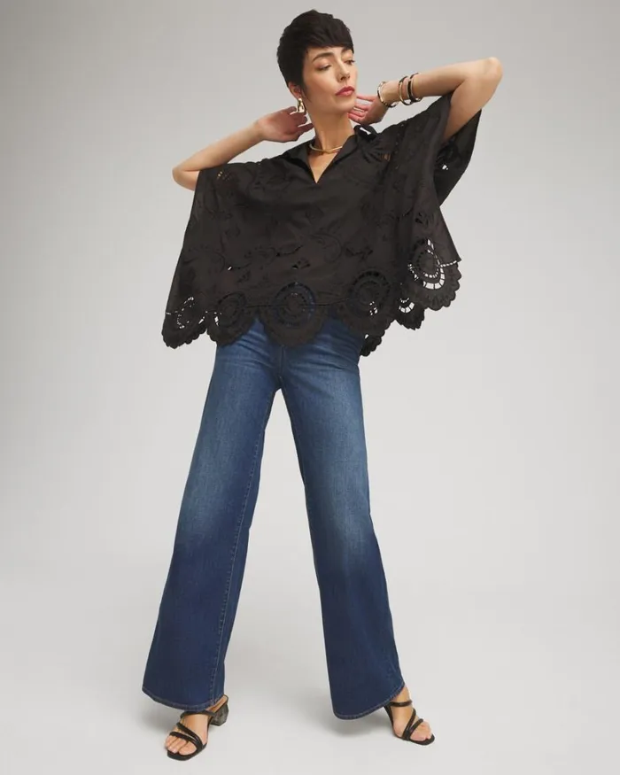 Chico039s Ponchos and Ruanas Eyelet Poncho Black 8211 Shoes and Accessories