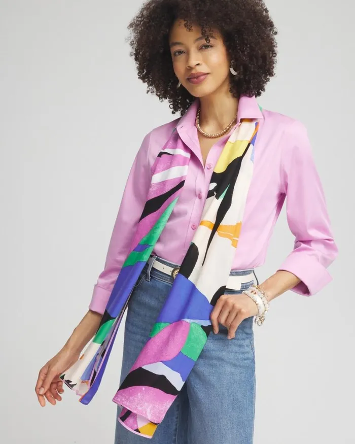 Chico039s Scarves Silk Blend Tropical Oblong Scarf Purple Nightshade 8211 Shoes and Accessories