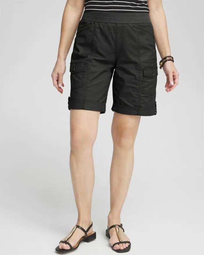Chico039s Shorts Poplin Roll Tab Shorts Ebony Black 8211 Clothing