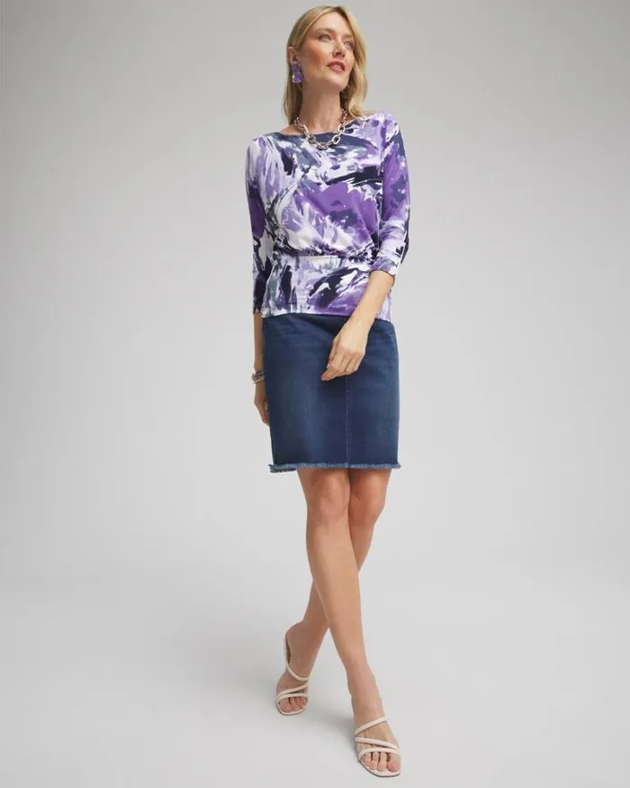 Chico039s Shorts Pullon Fray Hem Denim Skort Inverness Indigo 8211 Clothing