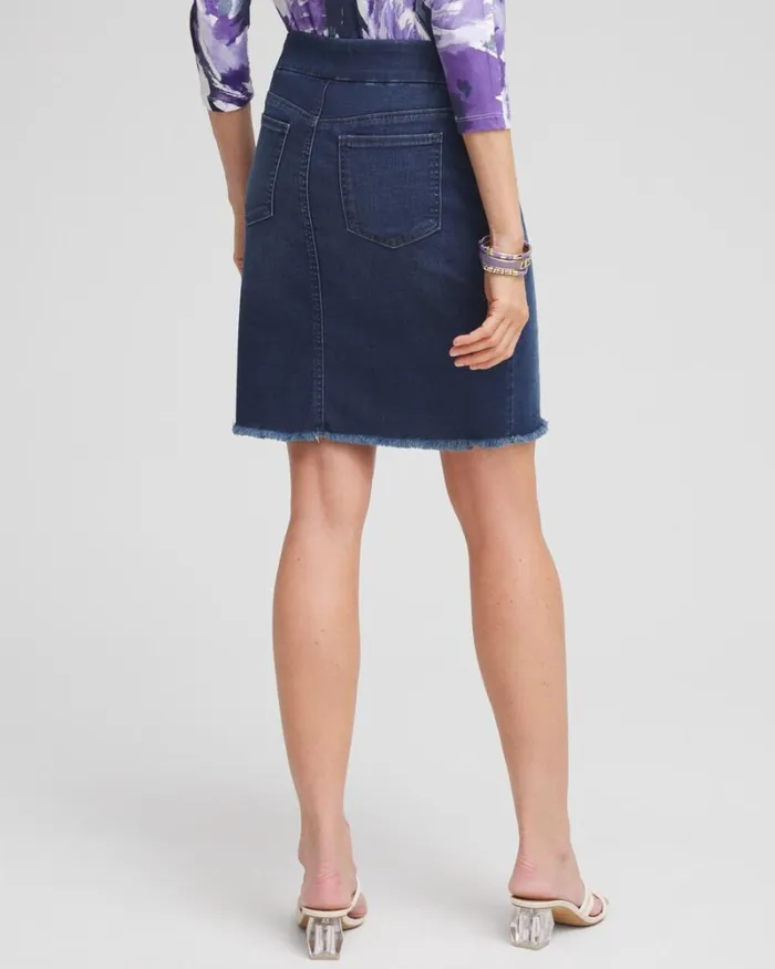 Chico039s Shorts Pullon Fray Hem Denim Skort Inverness Indigo 8211 Clothing
