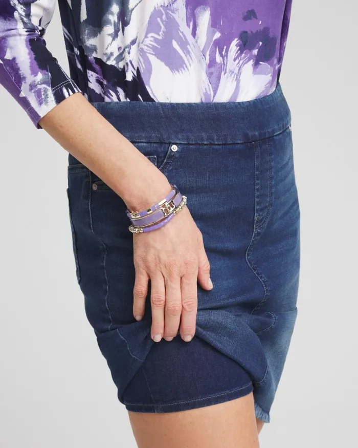 Chico039s Shorts Pullon Fray Hem Denim Skort Inverness Indigo 8211 Clothing