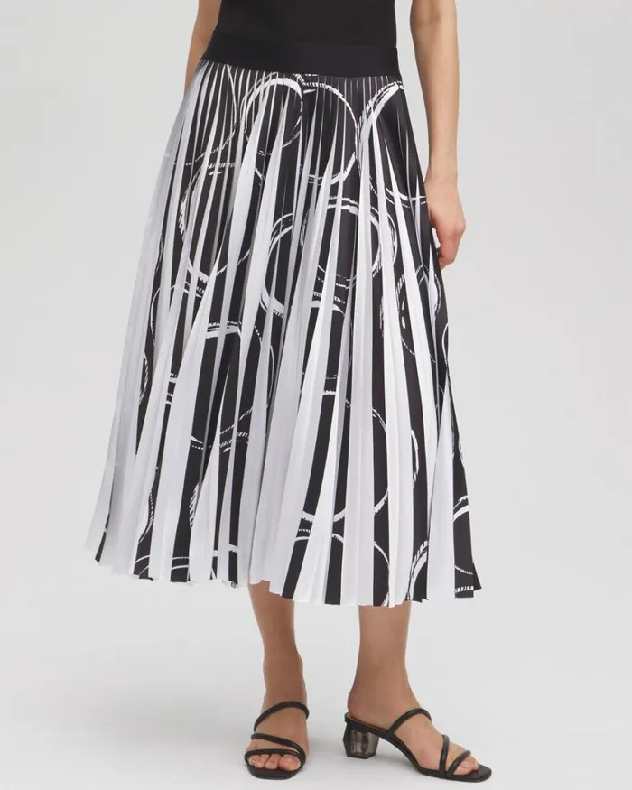 Chico039s Skirts Black Label Bubbles Pleated Skirt Alabasterblack 8211 Clothing