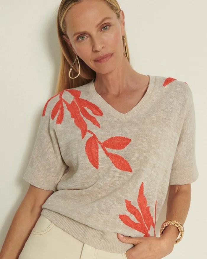 Chico039s Sweaters Linen Blend Embroidered Pullover Sweater Neutral 8211 Clothing Chico039s Sweaters Linen Blend Embroidered Pullover Sweater Neutral 8211 Clothing