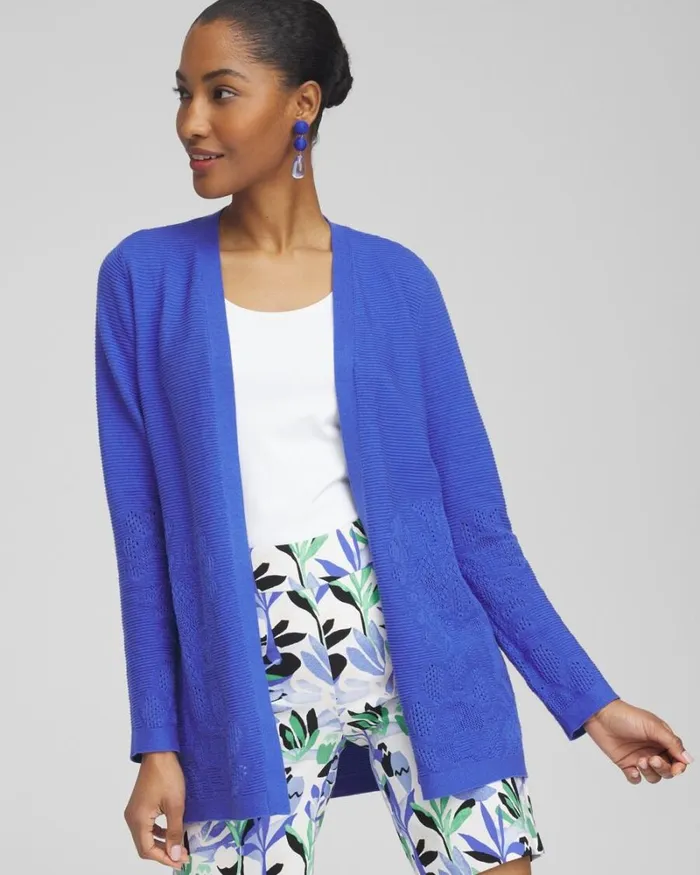 Chico039s Sweaters Placed Pointelle Cardigan Purple Nightshade 8211 Clothing