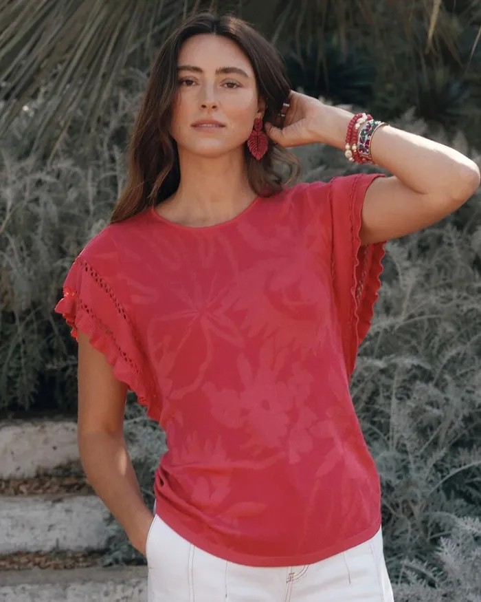 Chico039s Sweaters Ruffle Sleeve Pullover Sweater New Pink 8211 Clothing