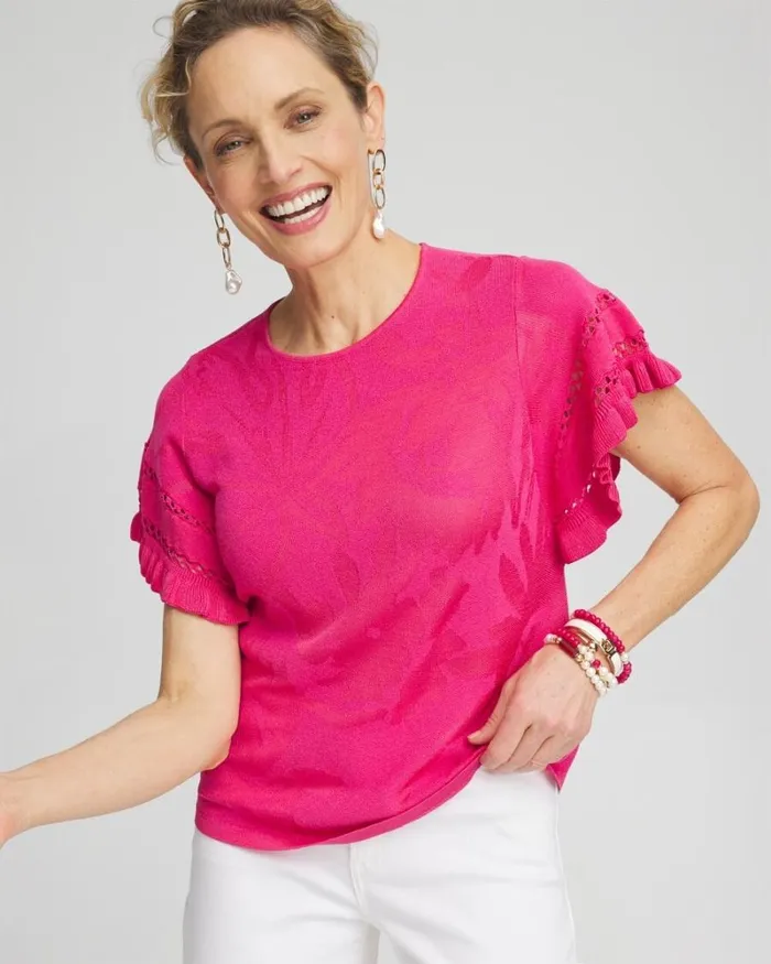 Chico039s Sweaters Ruffle Sleeve Pullover Sweater New Pink 8211 Clothing