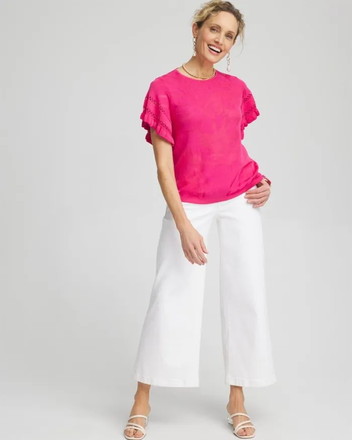 Chico039s Sweaters Ruffle Sleeve Pullover Sweater New Pink 8211 Clothing