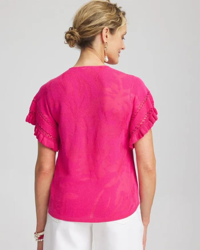Chico039s Sweaters Ruffle Sleeve Pullover Sweater New Pink 8211 Clothing