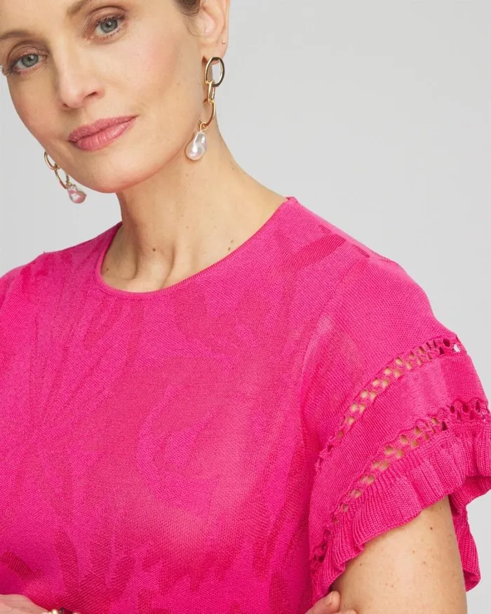 Chico039s Sweaters Ruffle Sleeve Pullover Sweater New Pink 8211 Clothing