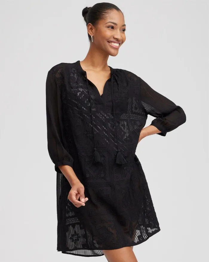 Chico039s Swim Embroidered Swim Dress Coverup Black 8211 Clothing
