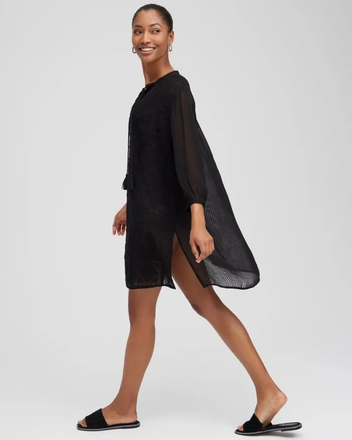 Chico039s Swim Embroidered Swim Dress Coverup Black 8211 Clothing