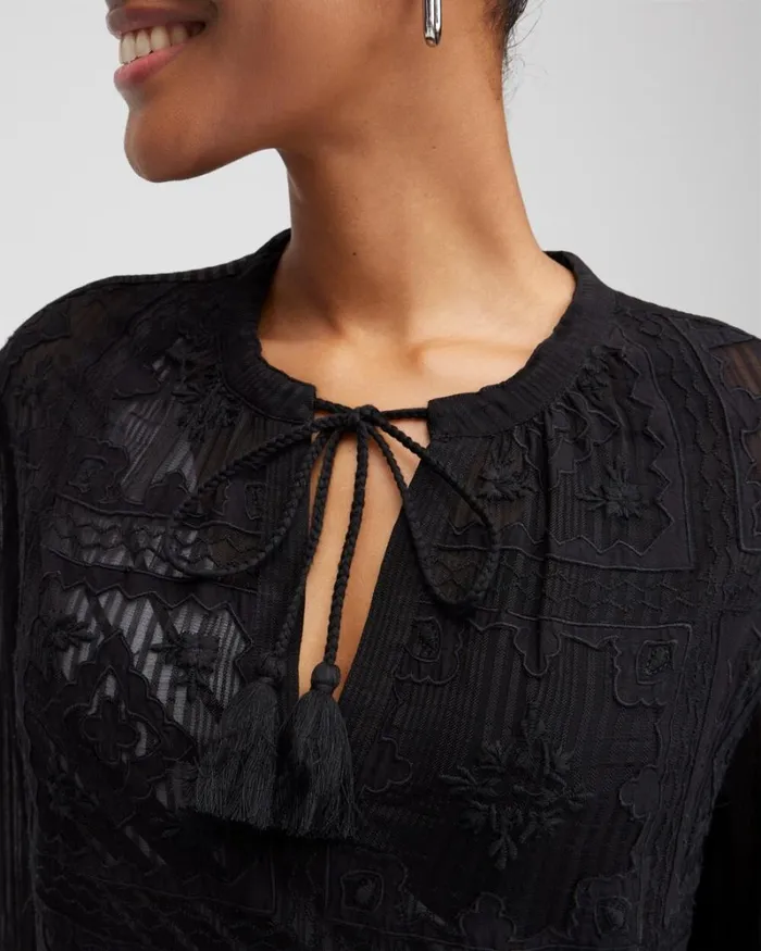 Chico039s Swim Embroidered Swim Dress Coverup Black 8211 Clothing