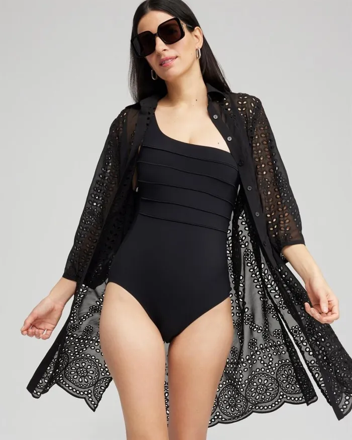Chico039s Swim Shirt Dress Swim Coverup Black 8211 Clothing