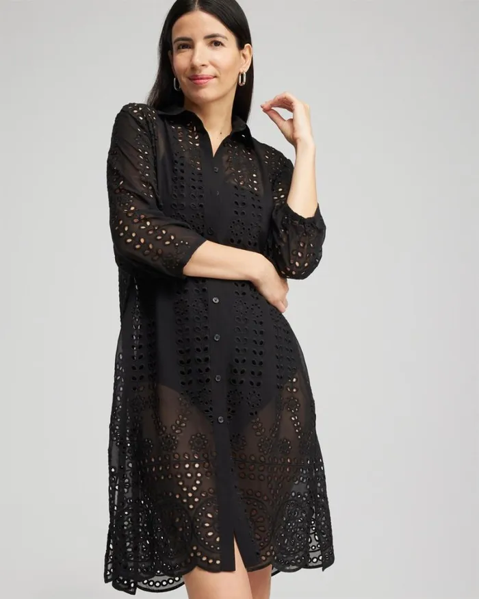 Chico039s Swim Shirt Dress Swim Coverup Black 8211 Clothing