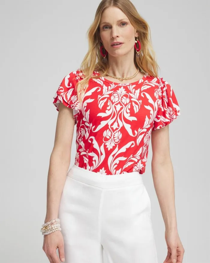 Chico039s Tees Red Ruffle Sleeve Tee Watermelon Punch 8211 Clothing