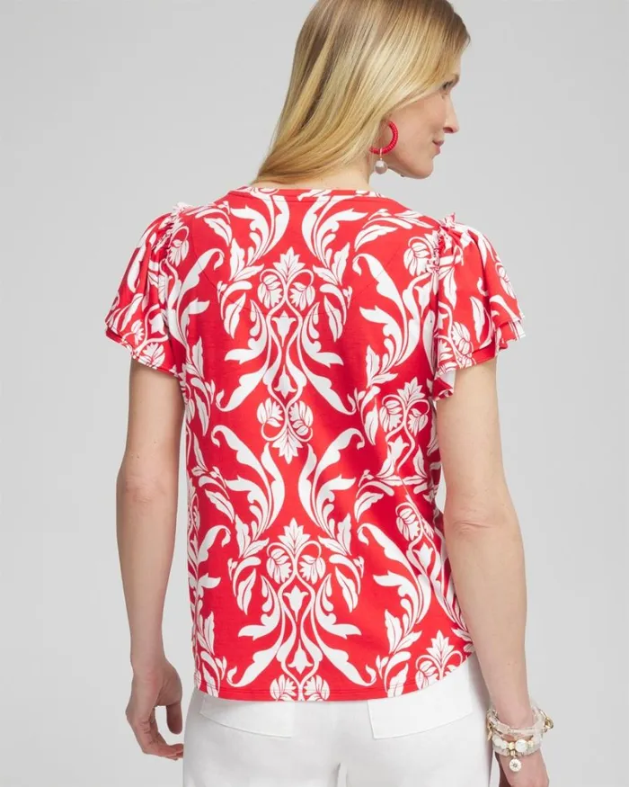 Chico039s Tees Red Ruffle Sleeve Tee Watermelon Punch 8211 Clothing