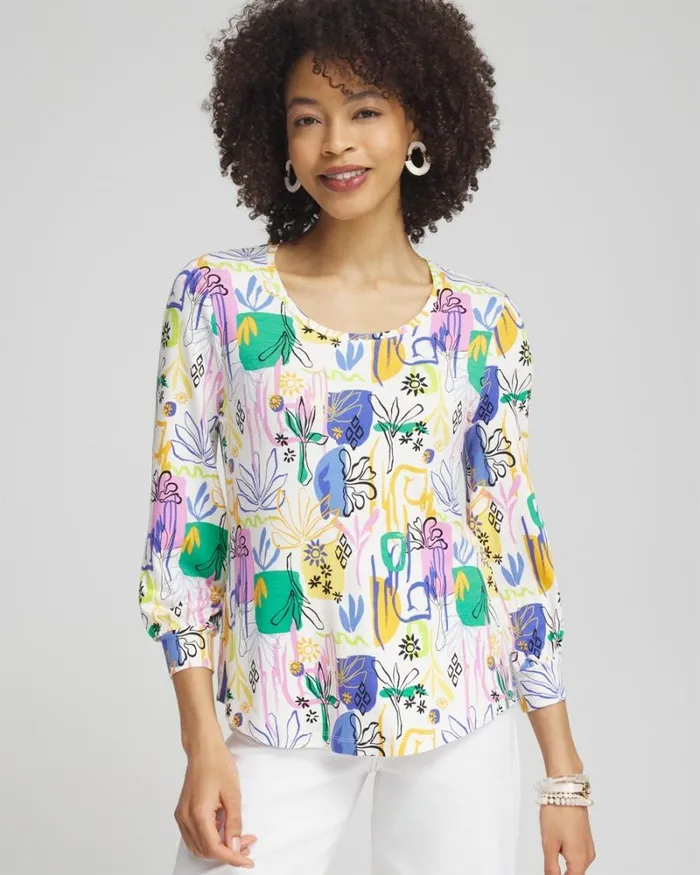 Chico039s Tees Touch Of Cool Surreal Smock Sleeve Tee Purple Nightshade 8211 Clothing
