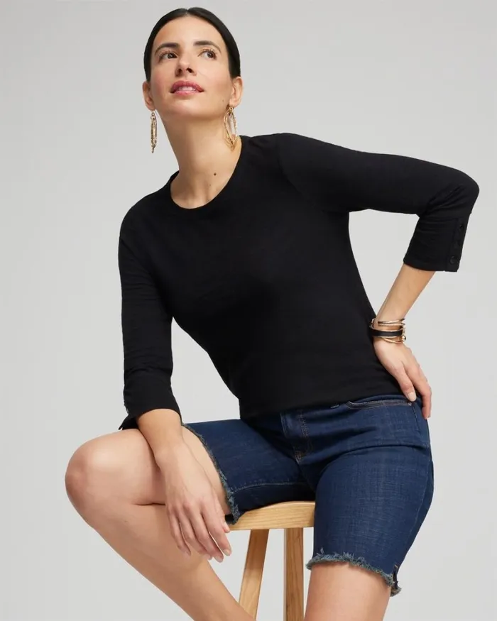 Chico039s Tops 34 Sleeve Button Tee Alabaster 8211 Clothing