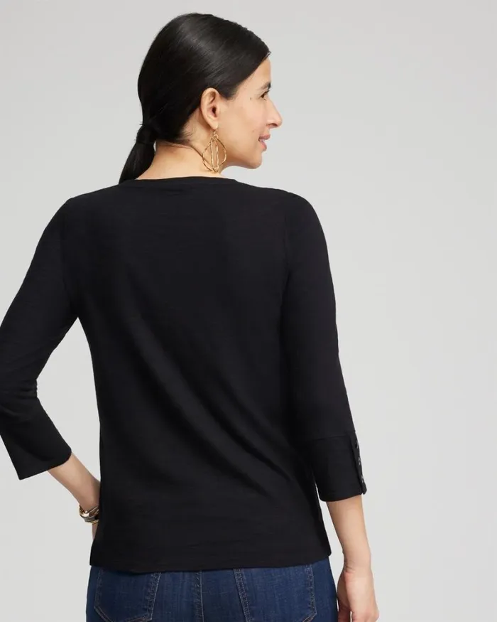 Chico039s Tops 34 Sleeve Button Tee Alabaster 8211 Clothing