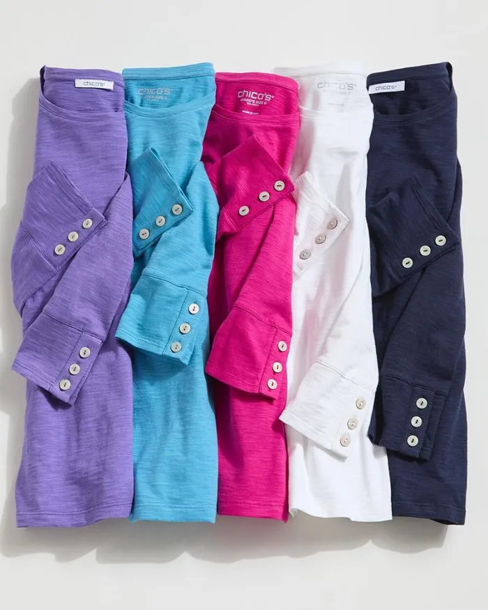 Chico039s Tops 34 Sleeve Button Tee Alabaster 8211 Clothing