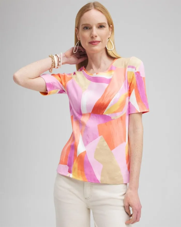 Chico039s Tops Abstract Everyday Elbow Sleeve Tee Nectarine 8211 Clothing