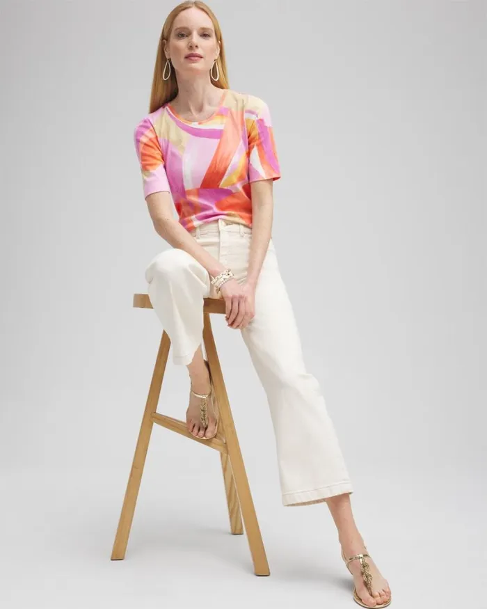 Chico039s Tops Abstract Everyday Elbow Sleeve Tee Nectarine 8211 Clothing
