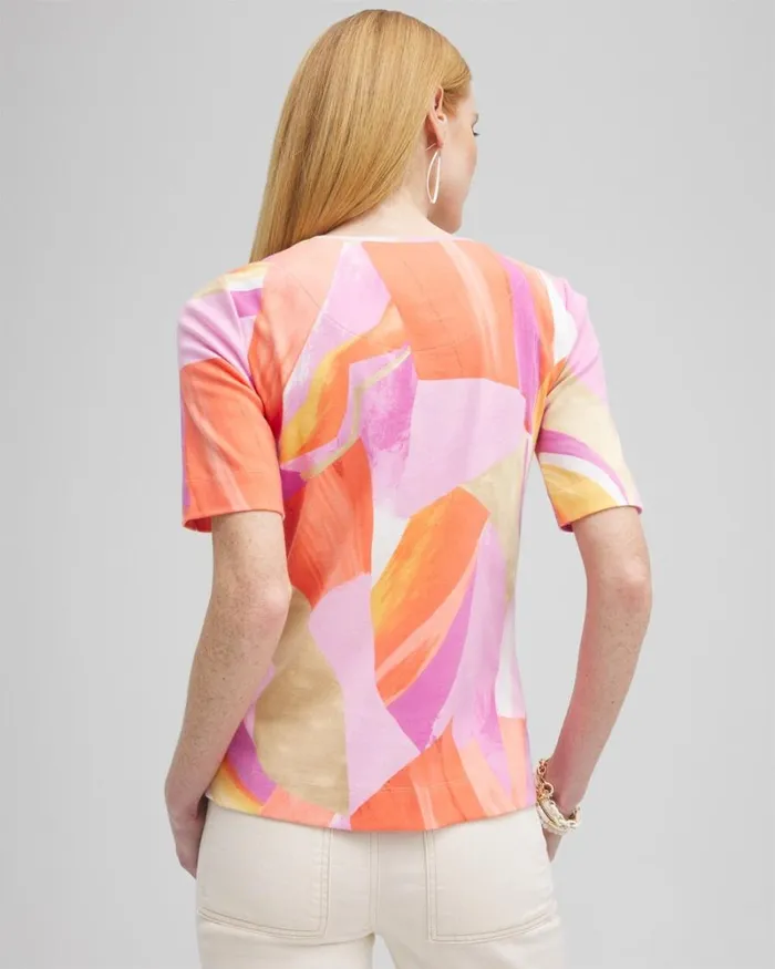 Chico039s Tops Abstract Everyday Elbow Sleeve Tee Nectarine 8211 Clothing