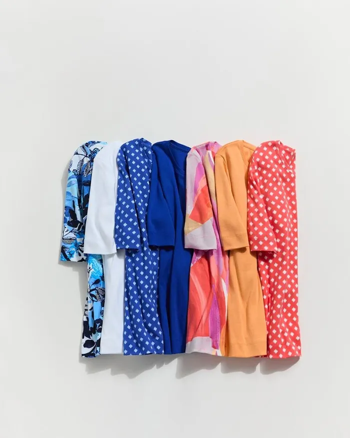 Chico039s Tops Abstract Everyday Elbow Sleeve Tee Nectarine 8211 Clothing