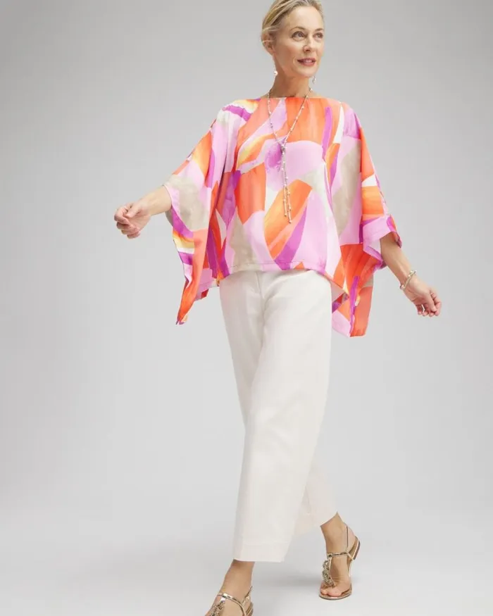 Chico039s Tops Abstract Print Poncho Nectarine 8211 Clothing