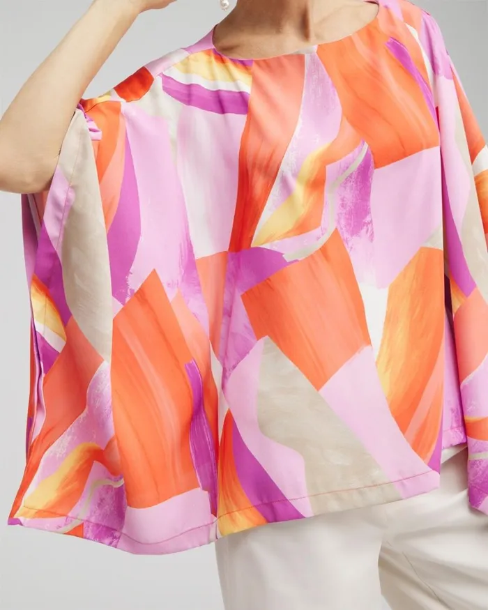 Chico039s Tops Abstract Print Poncho Nectarine 8211 Clothing
