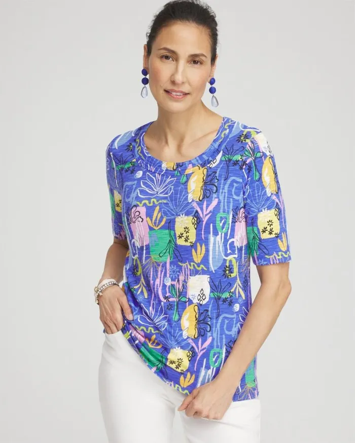 Chico039s Tops Abstract Scoop Neck Tee Purple Nightshade 8211 Clothing
