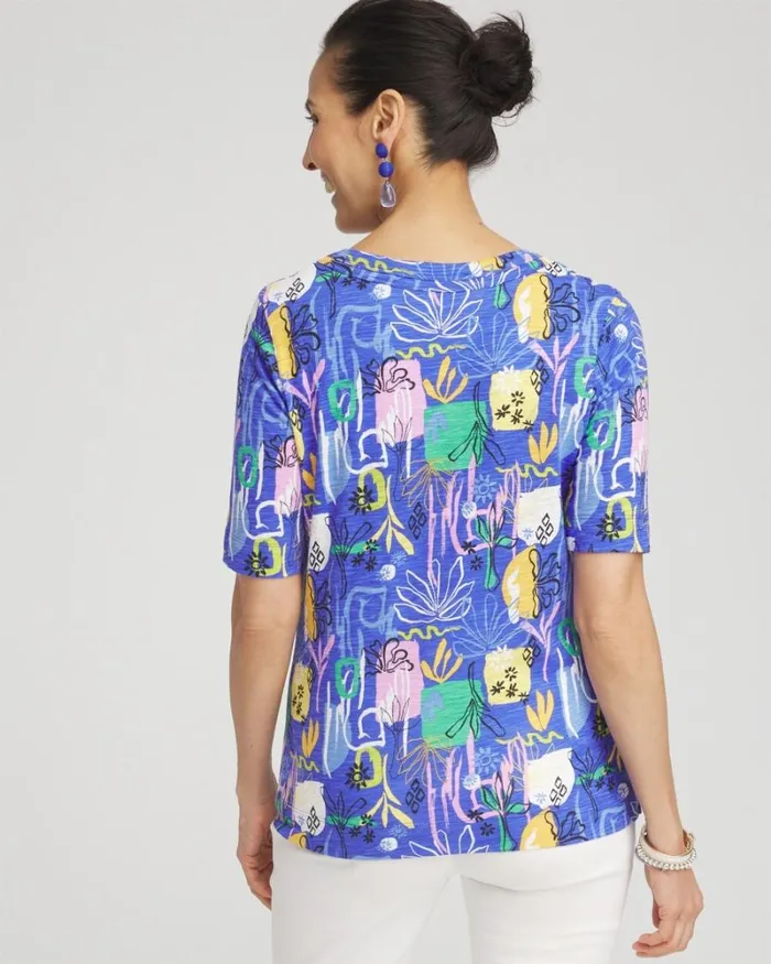 Chico039s Tops Abstract Scoop Neck Tee Purple Nightshade 8211 Clothing