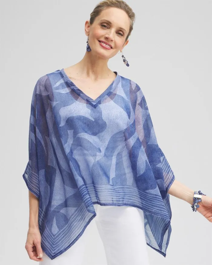 Chico039s Tops Chiffon Cool Abstract Poncho Classic Navy 8211 Clothing