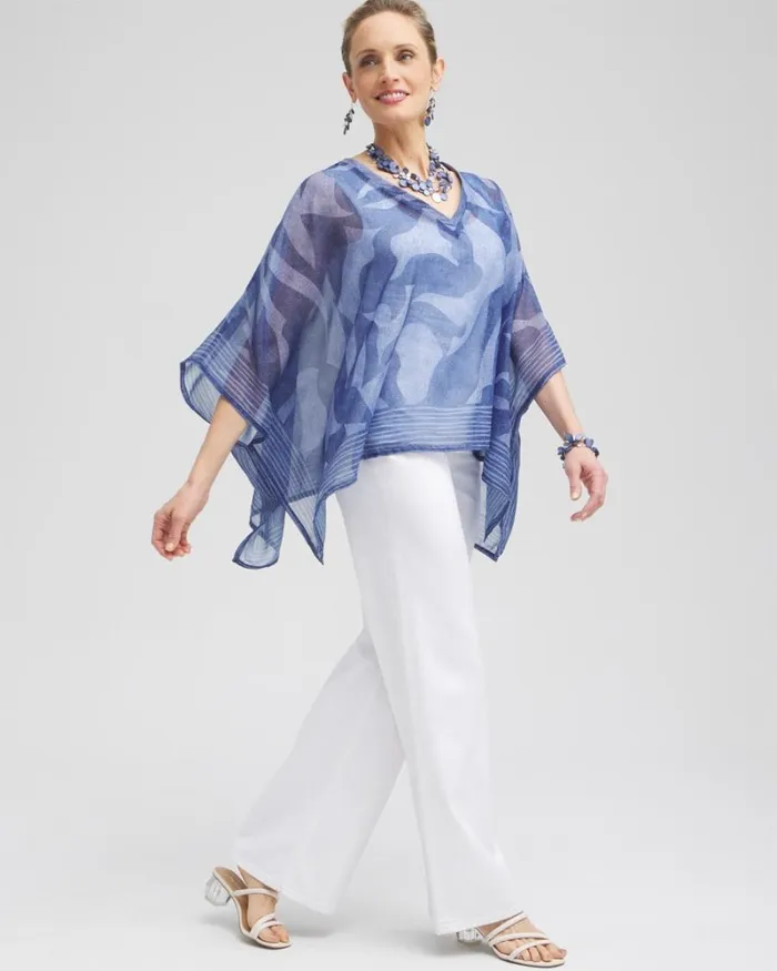 Chico039s Tops Chiffon Cool Abstract Poncho Classic Navy 8211 Clothing