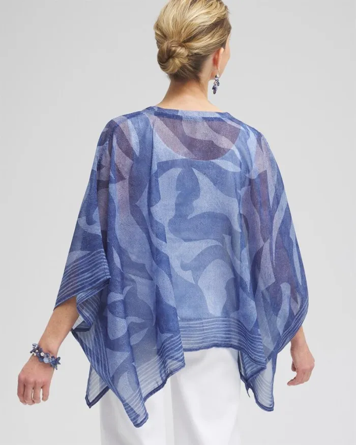 Chico039s Tops Chiffon Cool Abstract Poncho Classic Navy 8211 Clothing