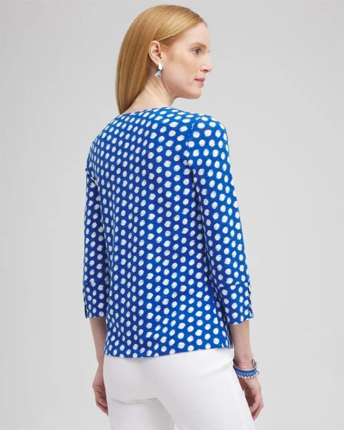 Chico039s Tops Dot Print 34 Sleeve Button Tee Intense Azure 8211 Clothing