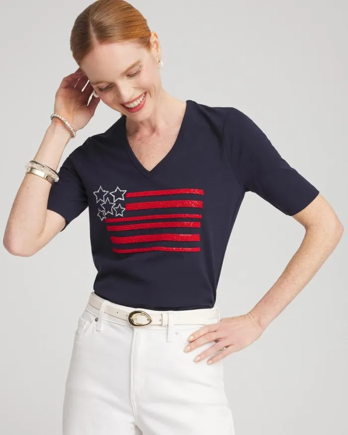 Chico039s Tops Embellished Flag Tee Classic Navy 8211 Clothing