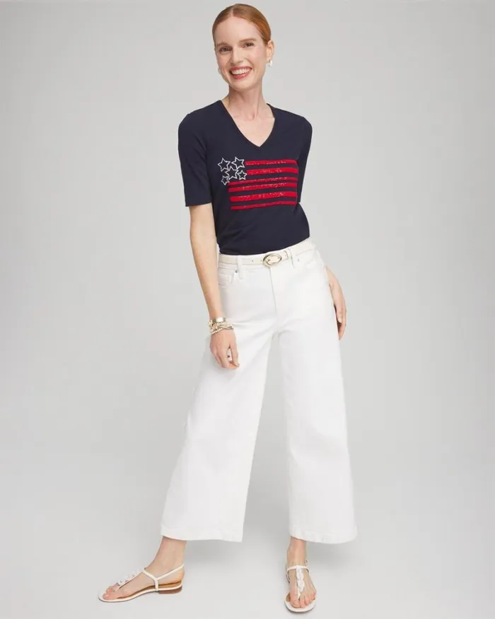 Chico039s Tops Embellished Flag Tee Classic Navy 8211 Clothing