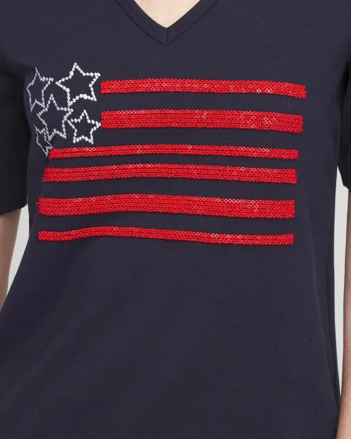 Chico039s Tops Embellished Flag Tee Classic Navy 8211 Clothing