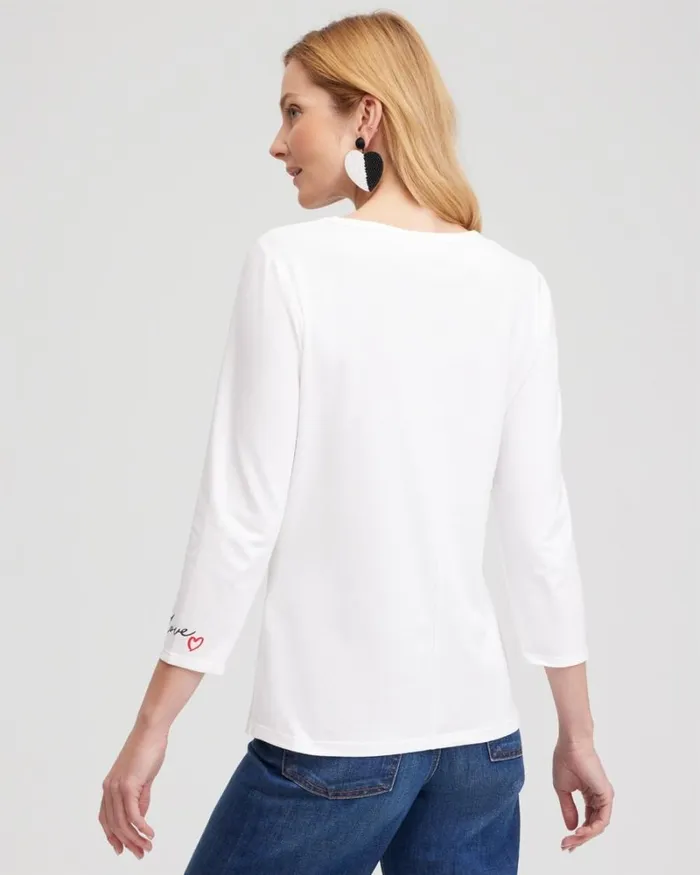 Chico039s Tops Embroidered Love Note Tee Alabaster 8211 Clothing